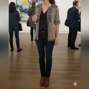 Love By Design Taupe and Cream Striped Cardigan